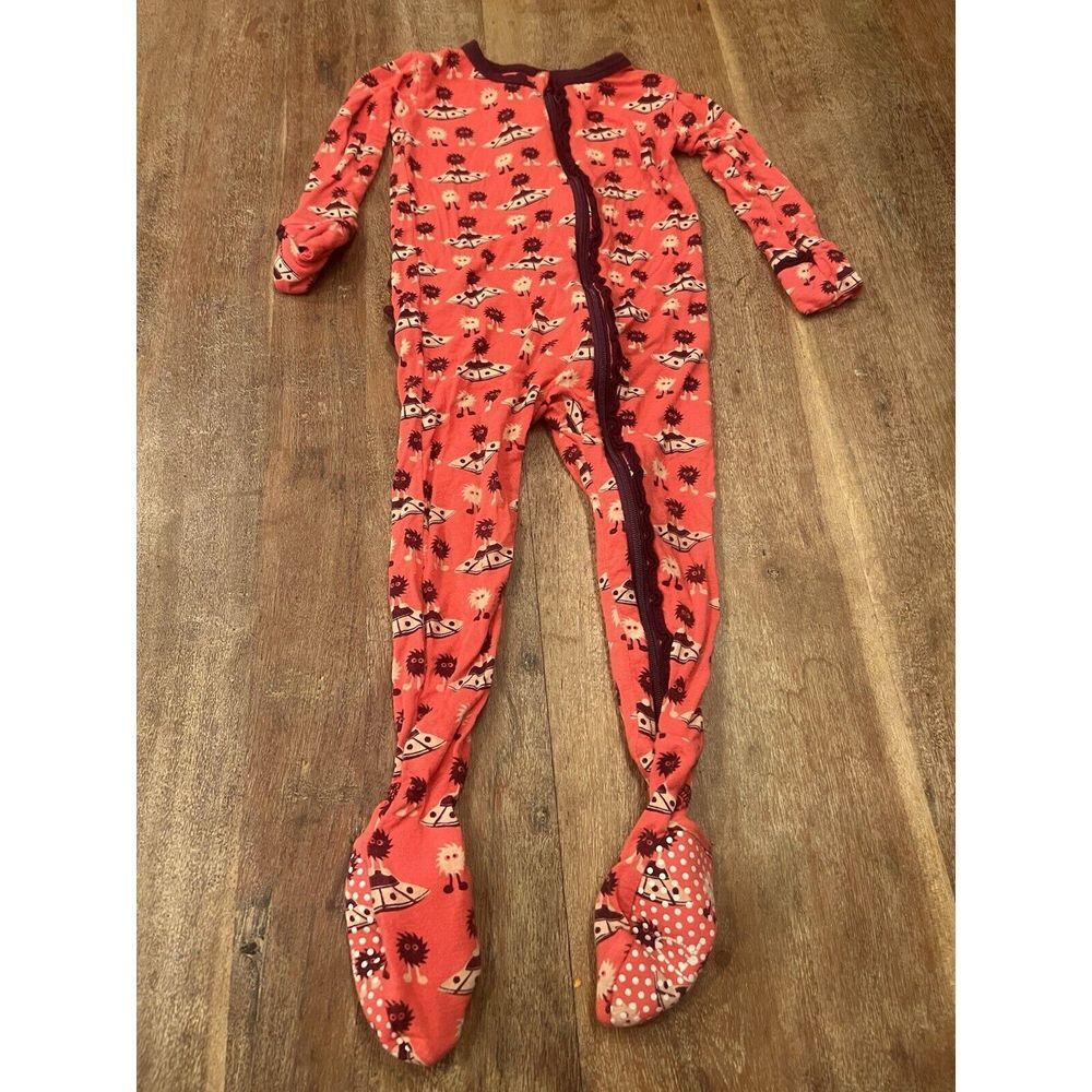 KicKee Pants Footie w/Zipper Long Sleeve Pajama Aliens With Flying Saucers 9-12m